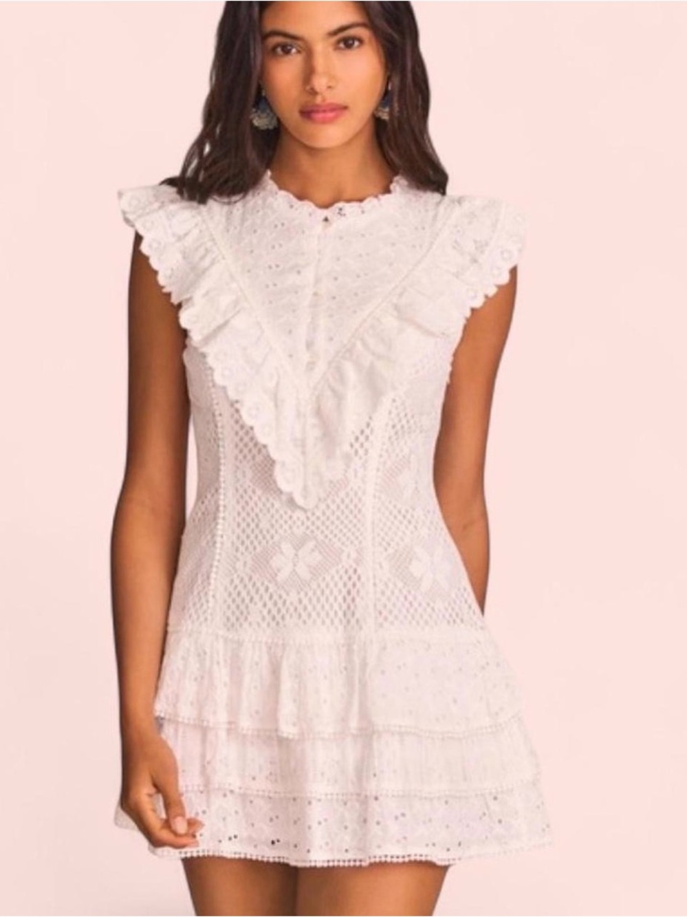 LoveShackFancy Ivory Eyelet Ruffle Mini Dress - Picture 4 of 5